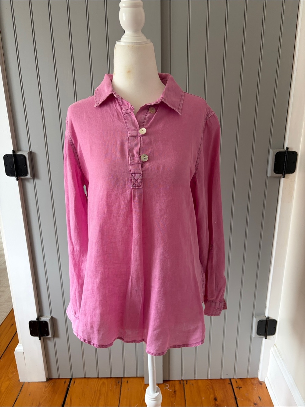 Sigrid Olsen Bright Pink Linen Button-Up Shirt